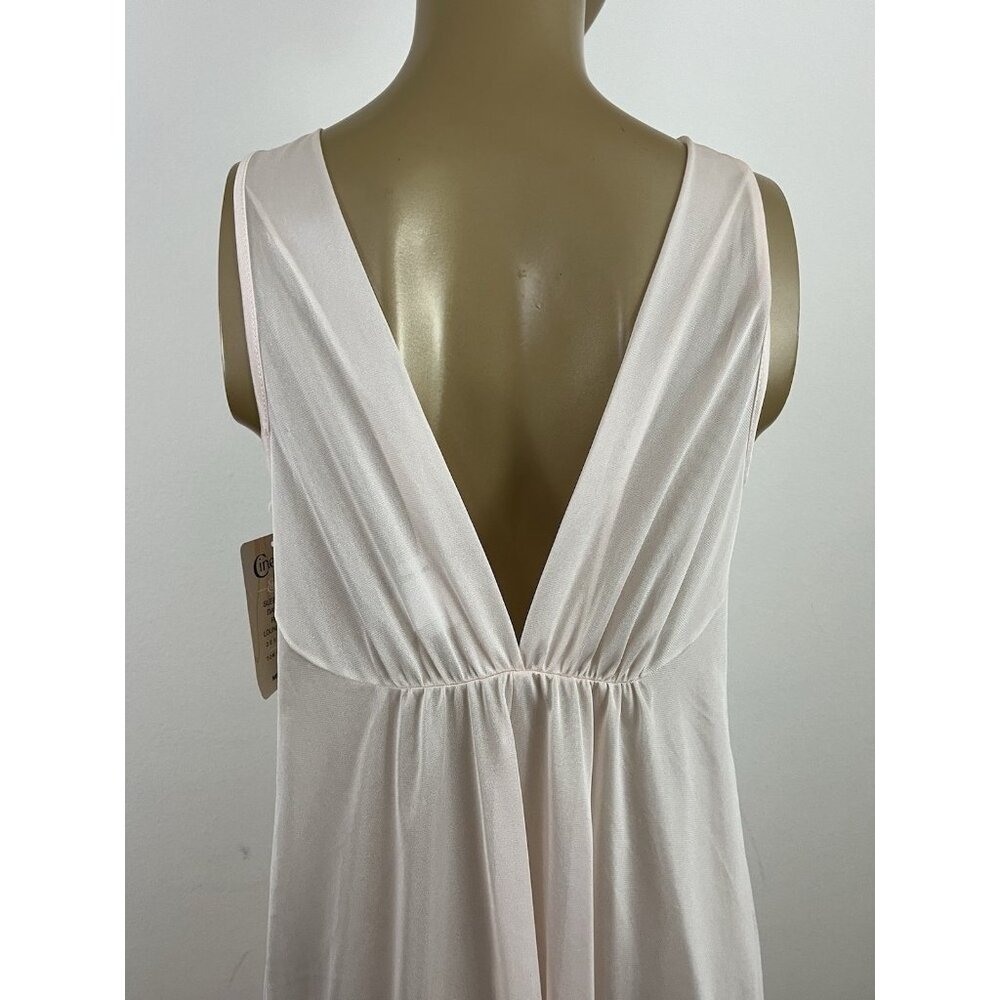Vintage Cinema Etoile Women's M Nightgown Midi Gown Pink Nylon Double Plunge NOS - Picture 7 of 10